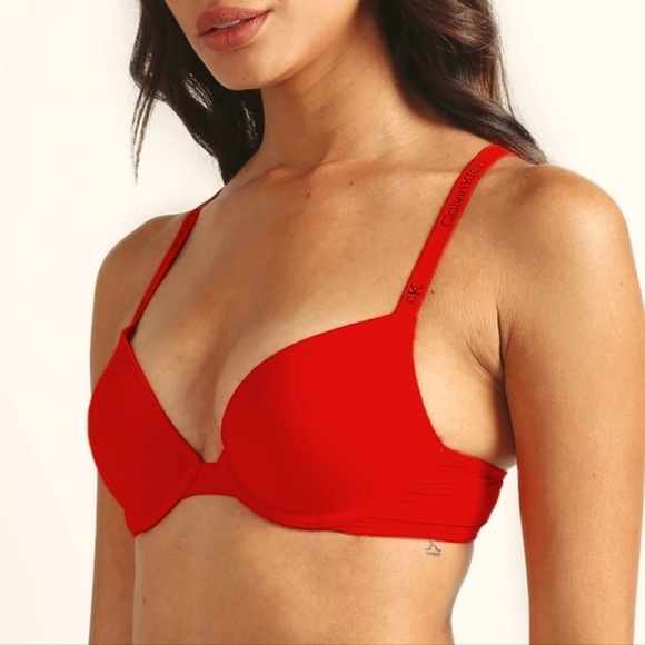 Calvin Klein Red Plunge T-Shirt Bra Underwire Push-Up Padded Size 36C Lingerie - Picture 1 of 8